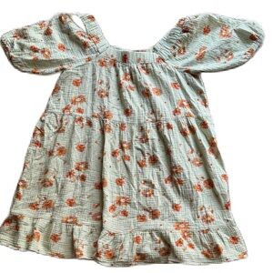 Wonderly Large Sage Green Floral Dress Puff Sleeve Square Neck Cotton Gauze Boho